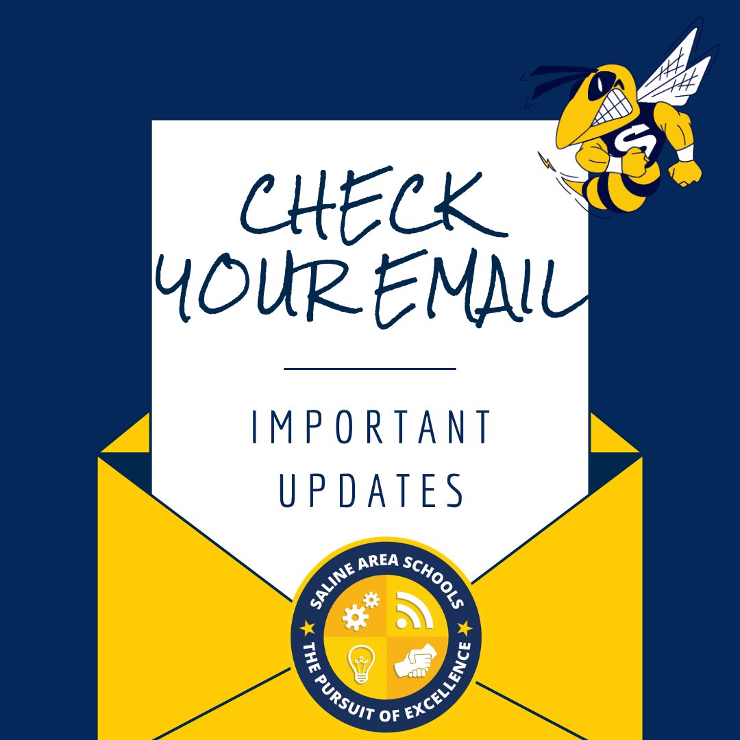 SAS Families! Please check your email for updates related to the upcoming school year. Questions? Please use the “Let’s Talk” feature on our Saline Area Schools website. salineschools.org/district-resou…