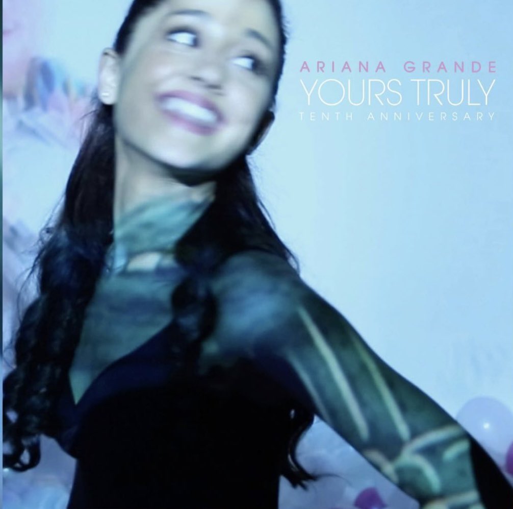 ntltcblue's tweet photo. ariana reveals the yours truly 10 year anniversary cover 🥹🤍 hold me while i sob https://t.co/8JdeNXNj9w