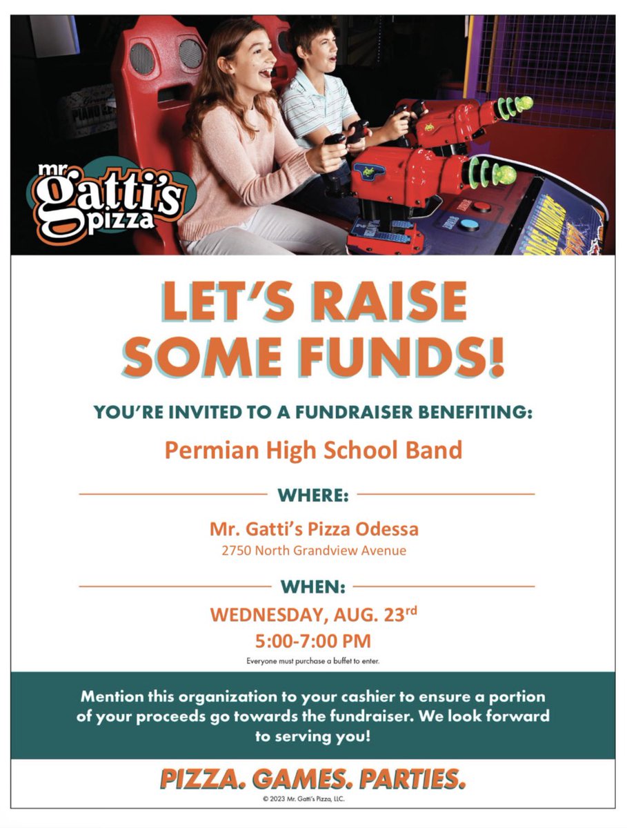 MOJO Nation!!Tonight’s the night!  Come on out &amp; mention you’re there for the Permian Band! We know we can count on you to help us raise some funds. The MOJO Majorettes will also be on hand with some yummy baked goods for their bake sale!  Come out &amp; support the MOJO Band!!  🖤🐾