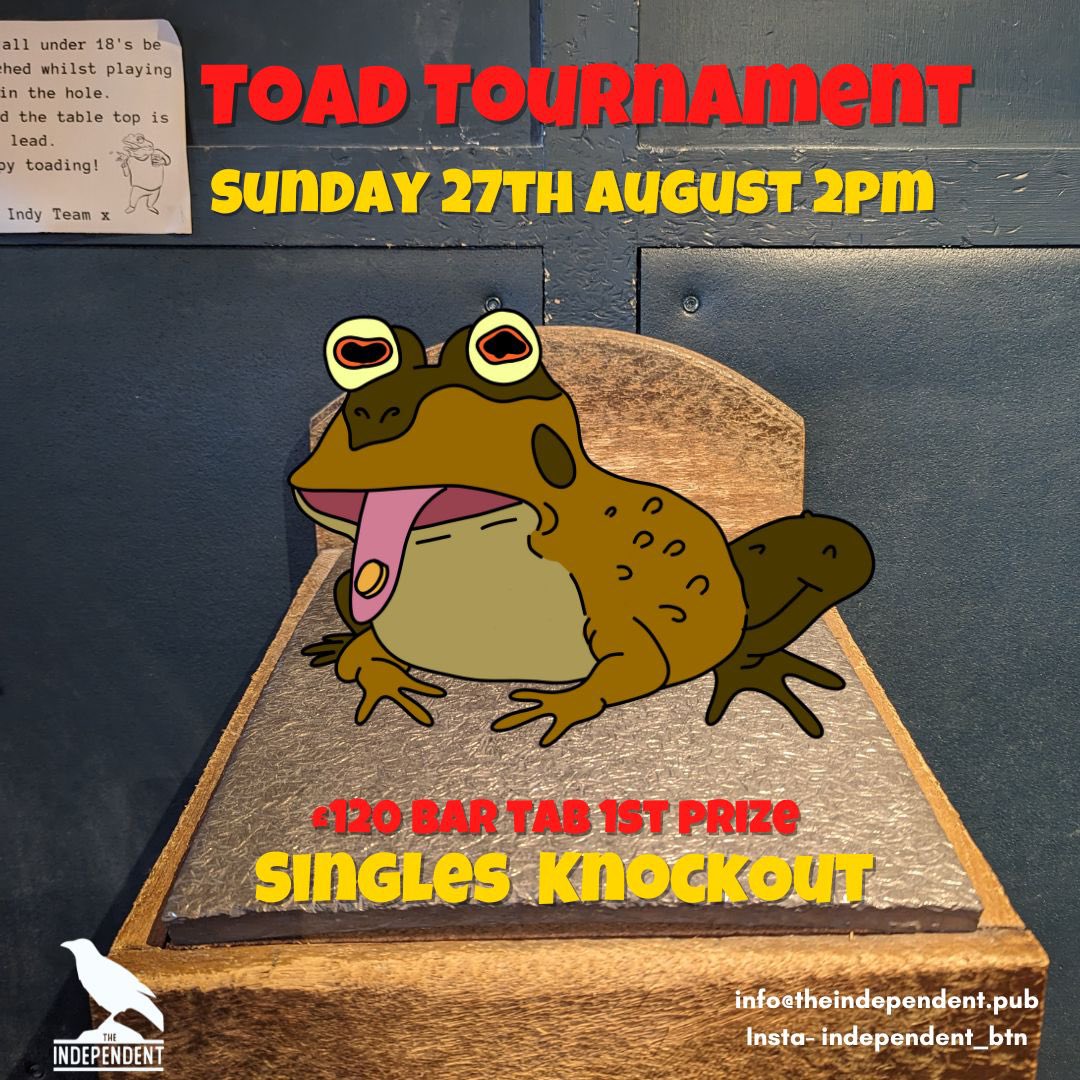 independentbtn's tweet photo. Join us for our Toads Tournament this Sunday for your chance to win a £120 bar tab! 

Drop us a message if you want to get involved🐸 https://t.co/7peeXd9II0