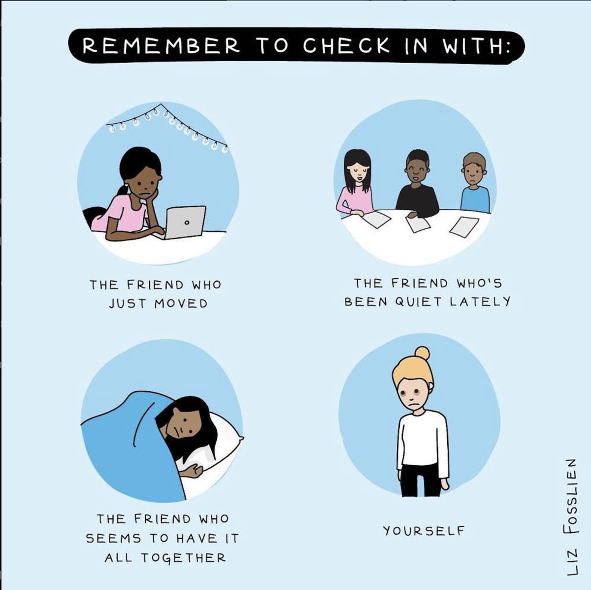 988 Suicide & Crisis Lifeline (@988lifeline) on Twitter photo Remember to check in with the people you love, including yourself. It can make all the difference 💙
🎨: <a href="/lizandmollie/">lizandmollie</a> on Instagram Remember to check in with the people you love, including yourself. It can make all the difference 💙
🎨: <a href="/lizandmollie/">lizandmollie</a> on Instagram