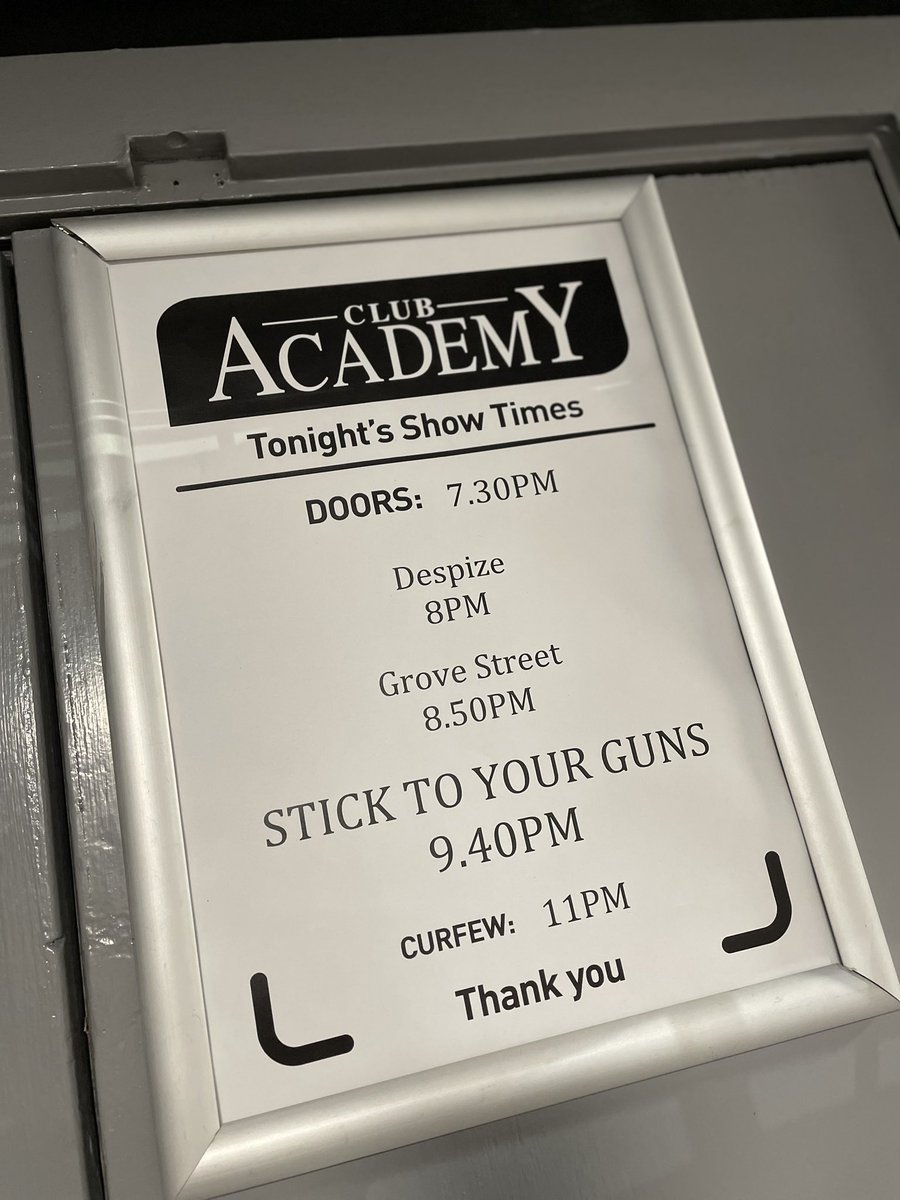 Times for tonight’s @STYGoc show… £23 on the door.
