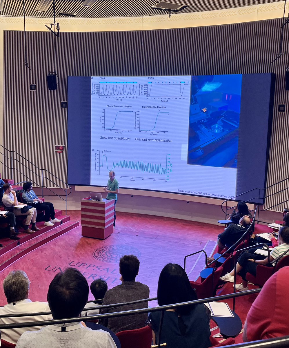 DedeckerLab's tweet photo. Peter Dedecker presenting photochromic biosensors for quantitative calcium imaging (and much more) at #IMOB23 🔬
#Microscopy #biosensors #conference https://t.co/ZmMz667oNJ