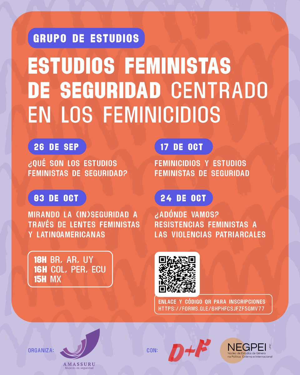 amassuru's tweet photo. 🔊Únete a nuestro grupo sobre Estudios Feministas de Seguridad y Feminicidios. Organizado por Amassuru, con el apoyo del Data + Feminism Lab del MIT y el Núcleo de Estudos de Gênero da Política Externa e Internacional de la UFSC.

Inscripciones: https://t.co/xJt3pUB1Kr https://t.co/HXpH4fcbmo
