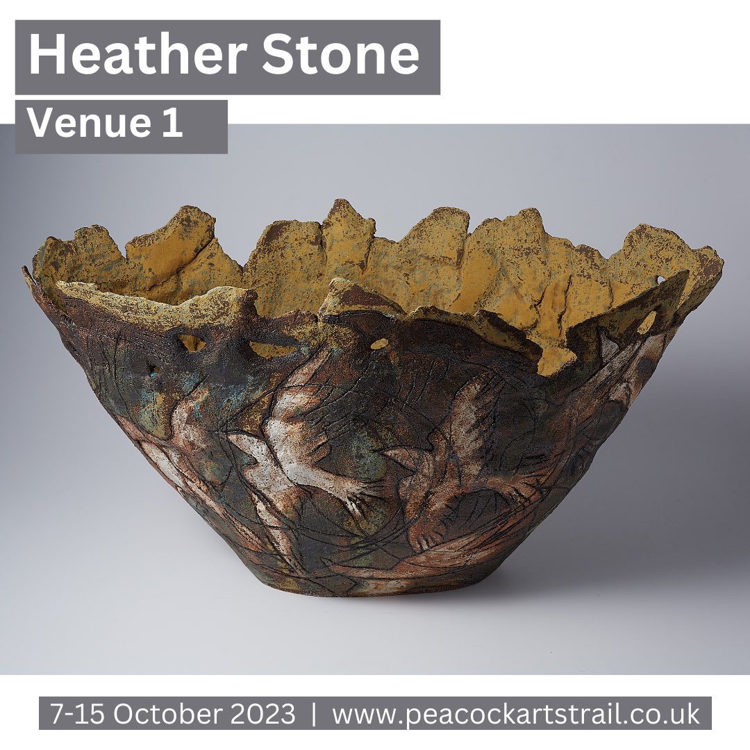 peacocktrail's tweet photo. Heather Stone “I make large, bold distinctive hand-built ceramic forms.mark-making creates movement, expression and rich surface textures. 'and the skies fell silent...' reflecting on the steady decline of one-time common birds in my surrounding countryside. ” #peacockartstrail23 https://t.co/WZgpdppzcx