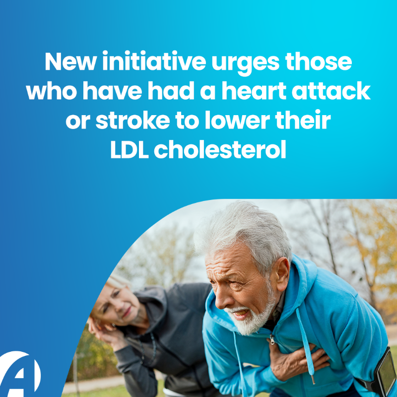 Amgen's tweet photo. The @American_Heart’s new survey reveals that 47% of those who’ve had a heart attack or stroke don’t know their LDL (bad cholesterol) levels despite the risk high LDL-C poses for another event. 

We’re working to activate patients to get tested &amp; take action.