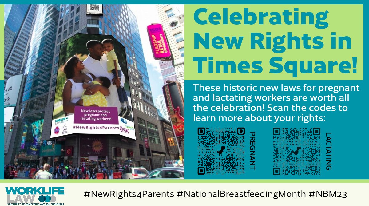 We're not quite done celebrating the historic new laws for pregnant & lactating workers! We want every worker to know their new rights!

Our billboard ad in NYC’s Times Square will run through 8/26 at 43rd St. & Broadway. 
#NewRights4Parents #NationalBreastfeedingMonth