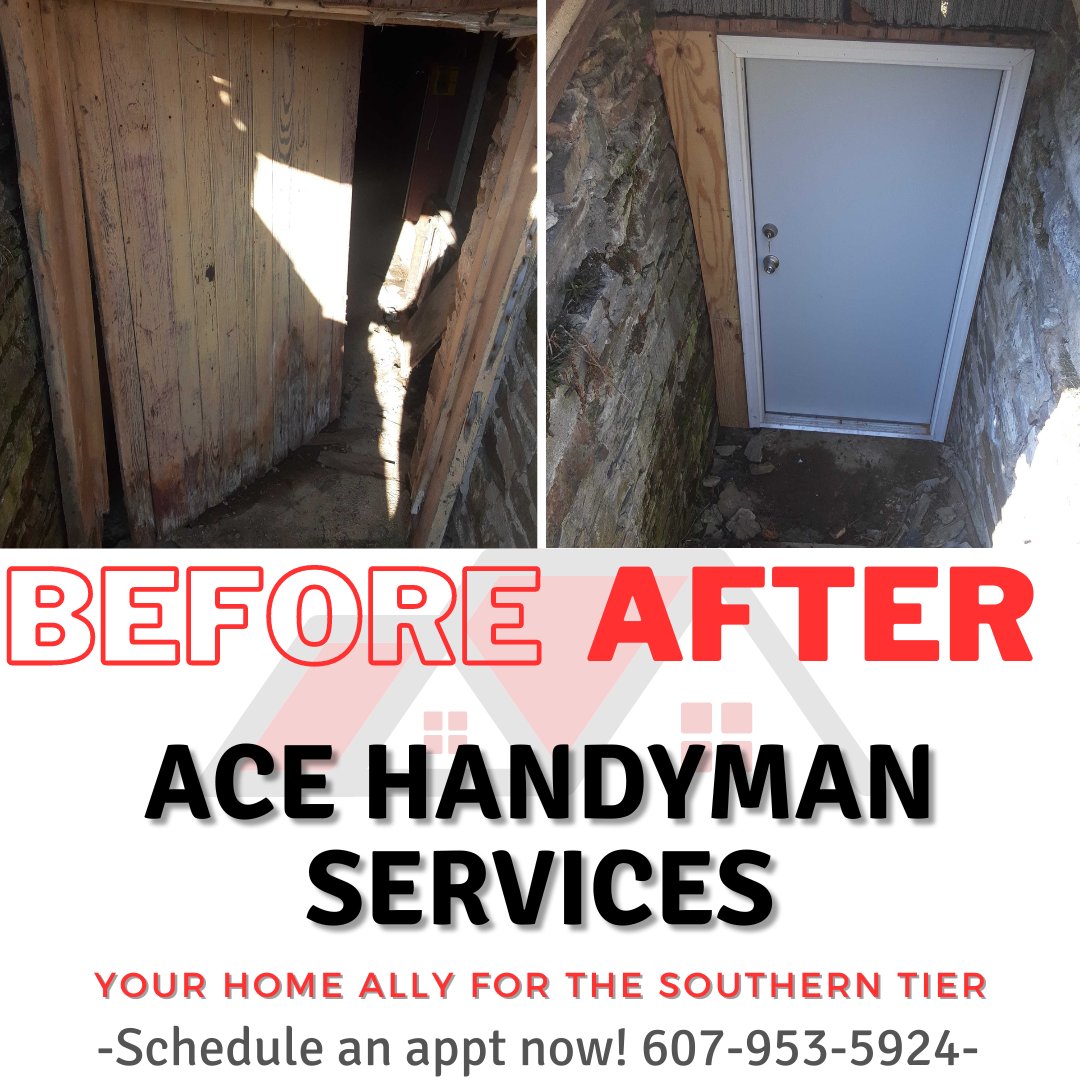 AHSSouthernTier's tweet photo. Are your basement doors falling off the hinges? Maybe a little dry rot? Or perhaps you just want a little more security? We can help! Call to schedule a consultation today

Every Ace Handyman Services is a Locally Owned and Independently Operated Franchise of Ace Handyman... https://t.co/MsN9c4eDuD