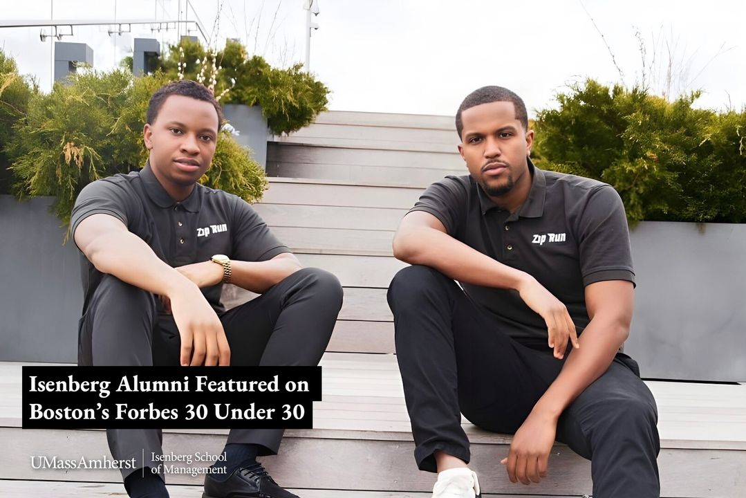 UMassAmherst's tweet photo. Congratulations to @IsenbergUMass alumni Gabe Viera '18 &amp; Elis Omoroghomwan '18 for being featured in Boston Forbes 30 Under 30. Their company Zyp Run, Boston's first cannabis delivery warehouse, is expected to hit $6 million in revenue by 2024! #UMassAmherst #UMassAlumni https://t.co/TDMSJSAxDW