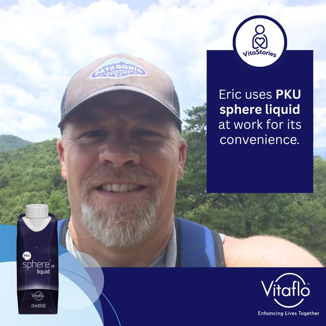 VitafloUSA's tweet photo. Meet Eric – when he is at work, he reaches for PKU sphere® liquid as a convenient, everyday formula. Having the flexibility to go between a powder and liquid makes PKU sphere liquid work for his lifestyle. Request a sample: https://t.co/jvaI4yg9Sp.

#VitafloVitality https://t.co/XQM4yHT316