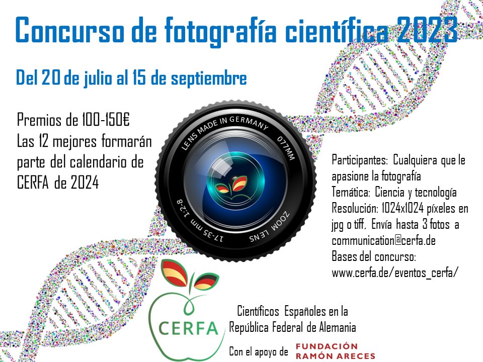 CERFA vuelve con su concurso de fotos! Hay premios para microscopía(150€), >1mm (150€) y premio del público(100€) y se incluirán en el calendario de 2024 que l@s soci@s reciben en sus casas. Manda la tuya a comunicacion@cerfa.de antes del 15/9. Más info cerfa.es