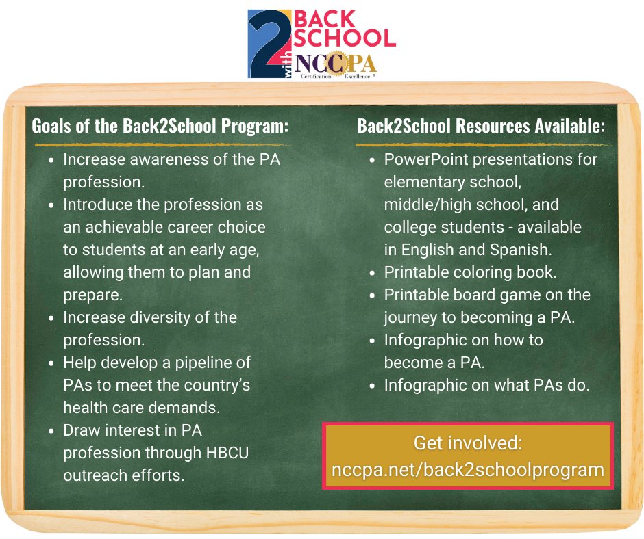 Help build the future generation of PAs! Speak to students in your local community, and request a PowerPoint from NCCPA that you can use in your talk!  bit.ly/3YKeuXR