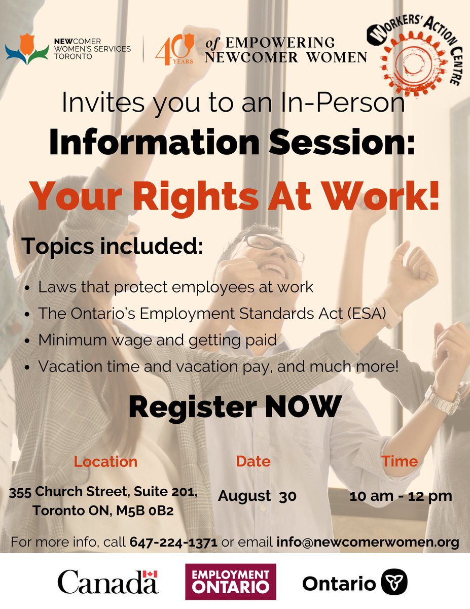 NEW_Employment's tweet image. 👉 Next week, @WorkersAC will provide valuable information on essential rights that protect and improve workers&apos; lives and working conditions. Don&apos;t miss out on this exclusive session! Register now 👇

🔗- ow.ly/kp8o50PCw5r

#workersrights #rightsatwork #voiceatwork