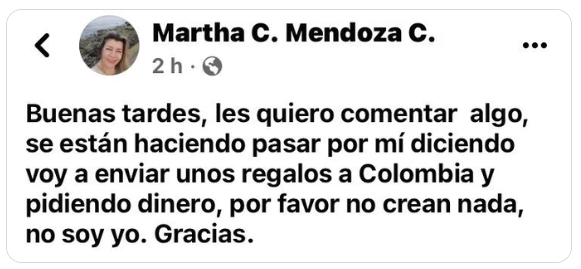 HisdonjskPerez's tweet photo. #curura
#cururagate
Martha Mendoza, la supuesta "Nanny" de la not-guagua, alerta suplantación de identidad para pedir dinero. Curura responde q "van a tener que poner su facebook "Privado" también". Mismo MO con Barraco Parra, pedir dinero a su nombre y hackeo de cuentas. https://t.co/x9LoqHlD0T