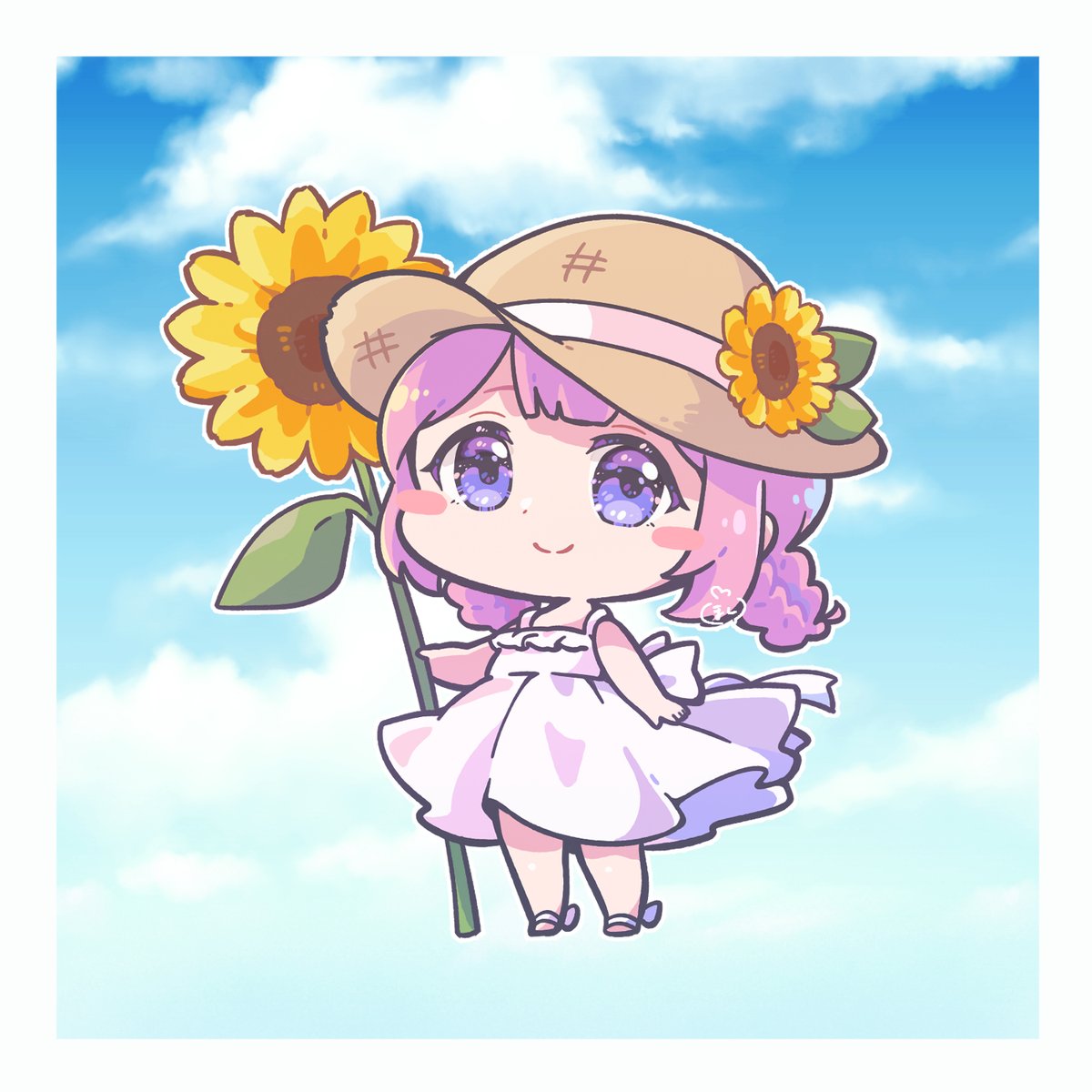 sunflower 1girl flower solo hat dress holding  illustration images