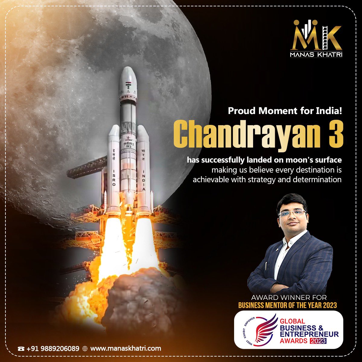 MKhatriOfficial's tweet photo. Writing history one celestial step at a time! Chandrayaan 3’s moon landing symbolizes India’s remarkable journey of exploration, proving that determination and strategy can turn dreams into reality. 🌕🚀🇮🇳 
.
Visit: https://t.co/8IjkN4mP0d
.
#Chandrayaan3 #AchievingTheImpossible https://t.co/4TyfyNG1Iq