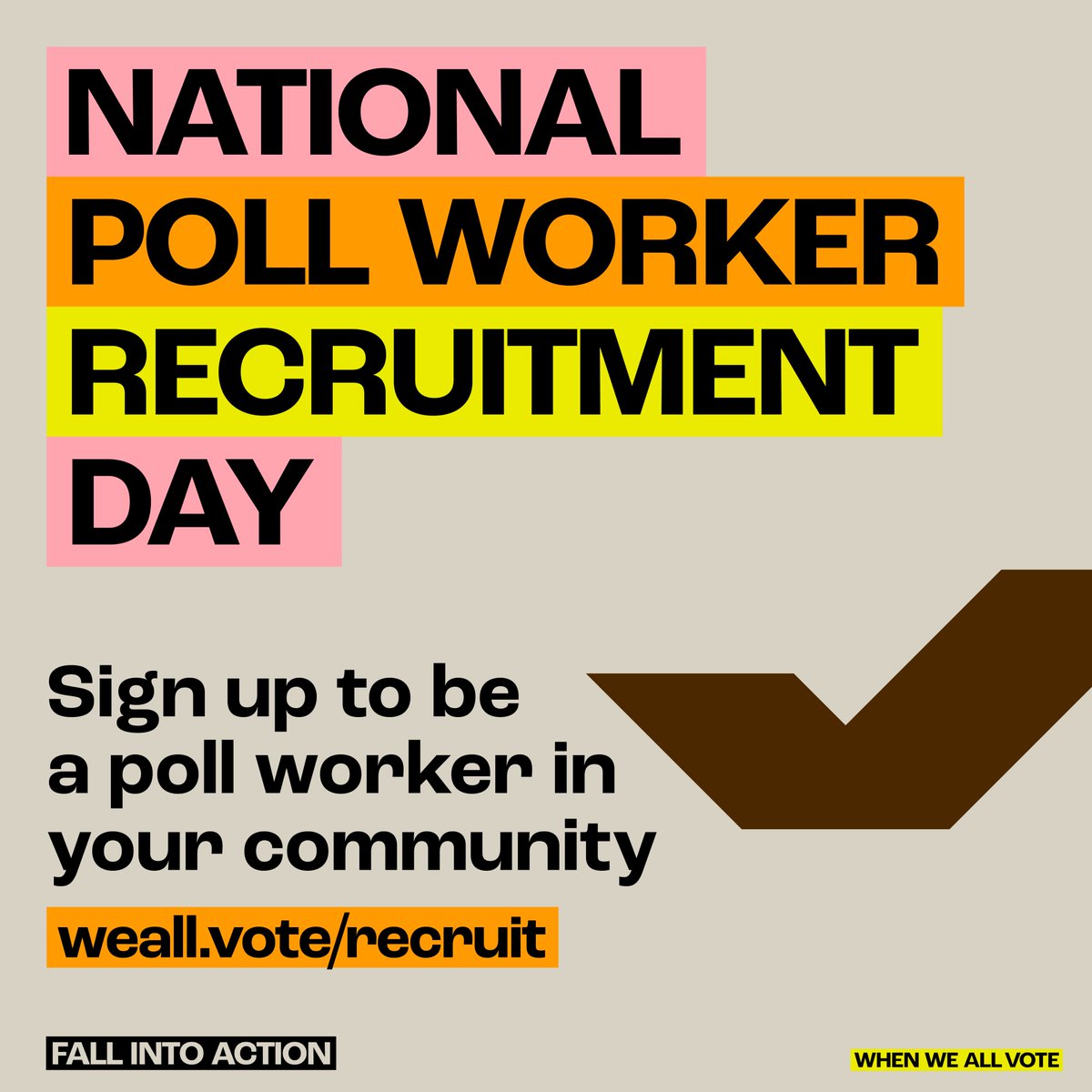 It’s #PollWorkerRecruitmentDay! By signing up to become a poll worker, you can get involved in our democracy and ensure elections run smoothly in your community.

I hope you’ll sign up to become a poll worker today at weall.vote/recruit.