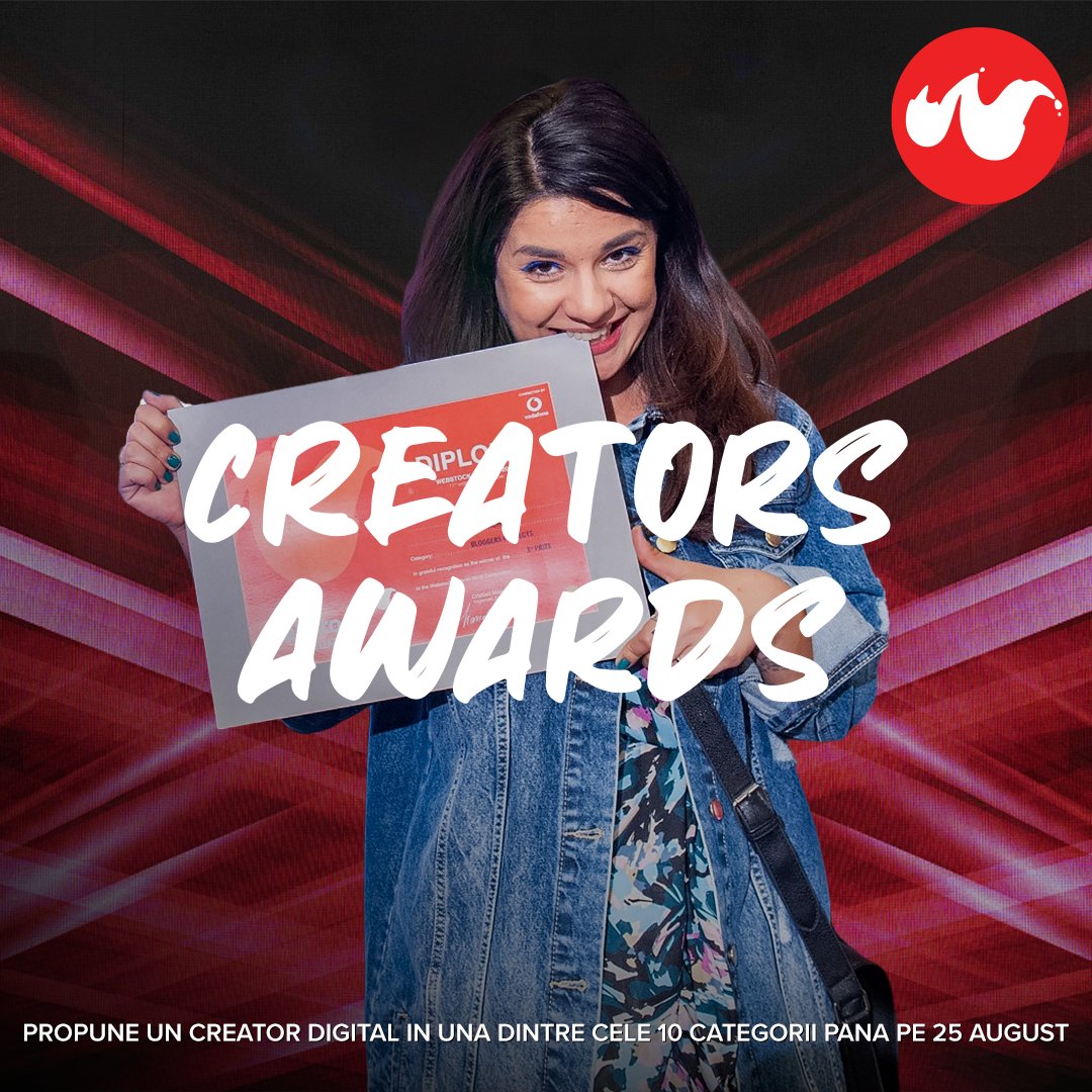 🚨 Doar pana vineri, 25 august, mai poti propune creatorii de continut preferati la Webstock Creators Awards. Cine sunt persoanele pe care le urmaresti in mediul online si consideri ca merita sa fie premiate? Trimite-ne propunerile tale! 👉 webstockawards.ro #webstockro