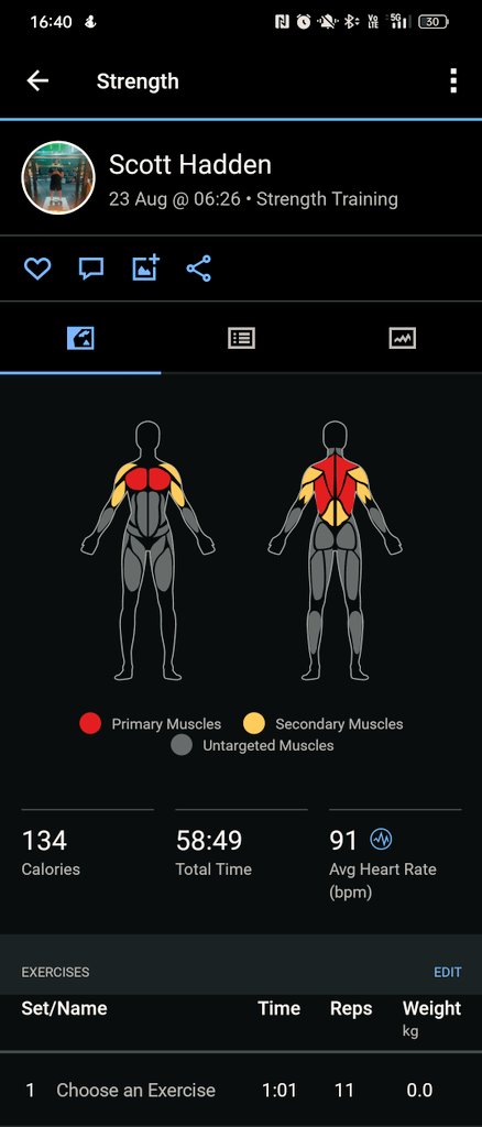 scottyhadden8's tweet image. New watch trial today 🤣🤣 6
Am push session in the gym work and a 5k 15k steps beauty of a Tuesday #garmin  #garminfenix7 #gym #5krun