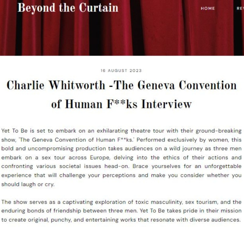 YetToBeUK's tweet photo. Check out Charlie's interview with @beyondcurtain12 on their website! What inspired the show and why does Charlie thinks you should come and see it?

Coming to the below venues in Sept and Oct... 
@exeter_phoenix @TheatreShop1 @WardrobeTheatre @theotherpalace @BrewhouseLive