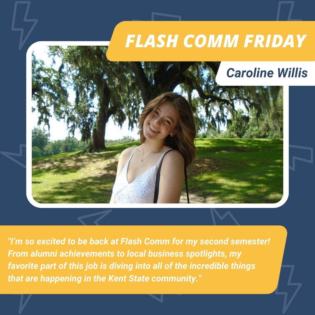 KSUFlashComm's tweet photo. Happy Flash Comm Friday! ⚡️

This is Caroline's second semester working at Flash Comm! She's most excited to keep hearing amazing stories from members of the Kent State community, this fall. https://t.co/Mm0DBhnL5M