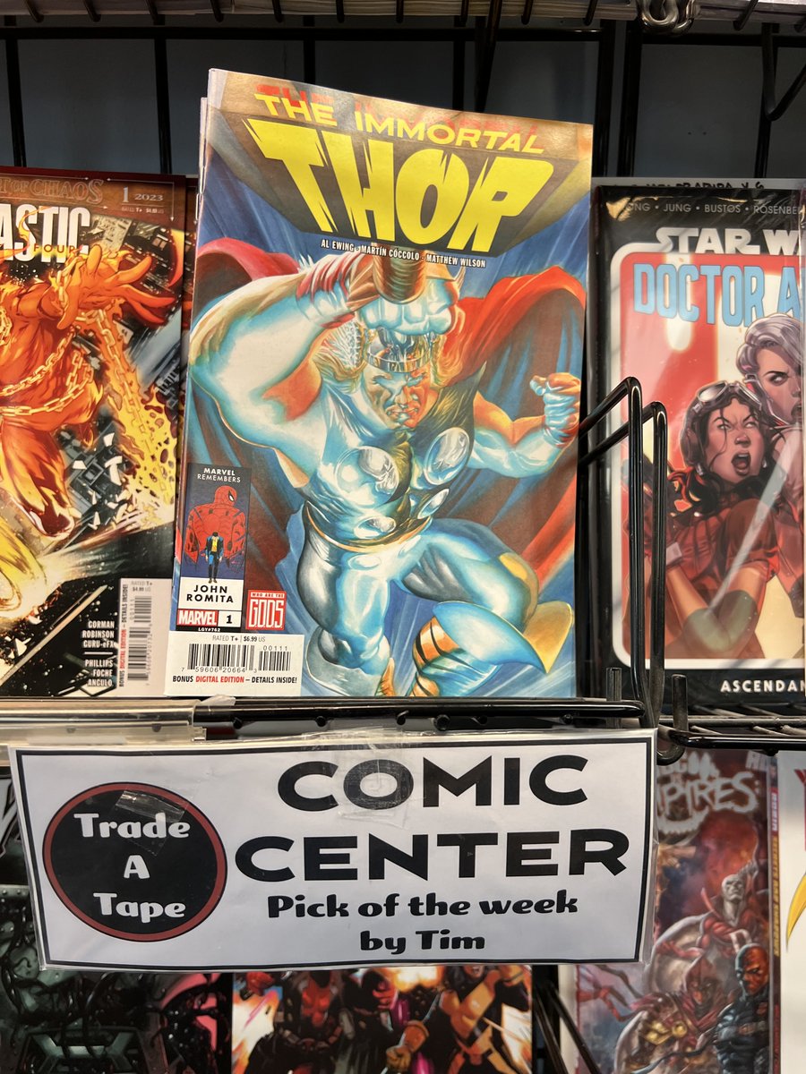Trade-A-Tape/Comic Center (@trade_tape) on Twitter photo New Comic Book Day! <a href="/AngryYeti19/">Nalod Yhtomit</a>'s pick is The Immortal Thor #1 by @Al_Ewing and <a href="/coccolo_martin/">Martín Cóccolo</a> from <a href="/Marvel/">Marvel Entertainment</a>! #Thor #ImmortalThor #Marvel #MarvelComics #ShopLocal #NewComicBookDay #NCBD New Comic Book Day! <a href="/AngryYeti19/">Nalod Yhtomit</a>'s pick is The Immortal Thor #1 by @Al_Ewing and <a href="/coccolo_martin/">Martín Cóccolo</a> from <a href="/Marvel/">Marvel Entertainment</a>! #Thor #ImmortalThor #Marvel #MarvelComics #ShopLocal #NewComicBookDay #NCBD