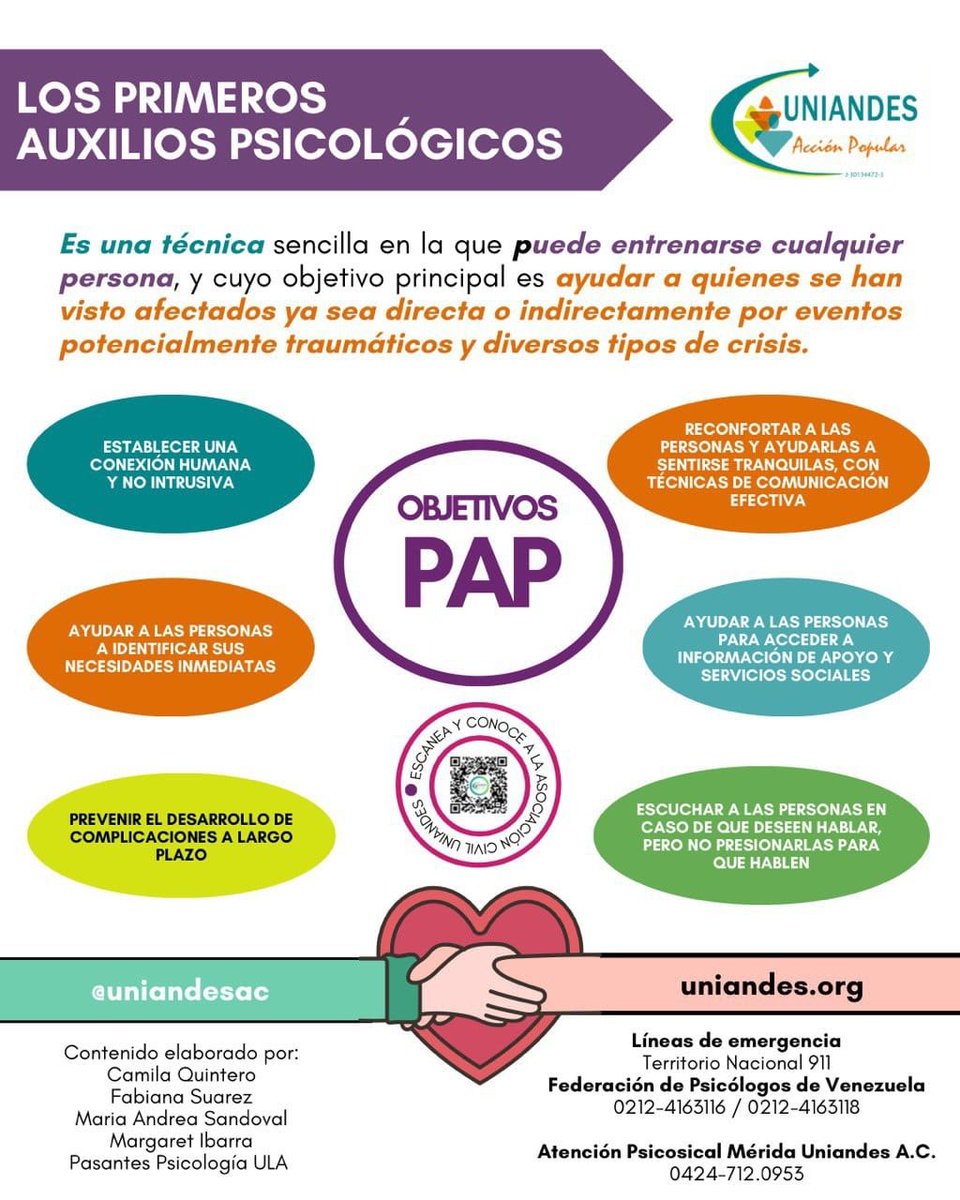 Los Primeros Auxilios Psicológicos (PAP) es una práctica en la que puede entrenarse cualquier persona para brindar apoyo a las personas que pueden pasar por alguna situación de crisis.

#UniandesAC promueve espacios de formación para los equipos y las comunidades que apoyamos.