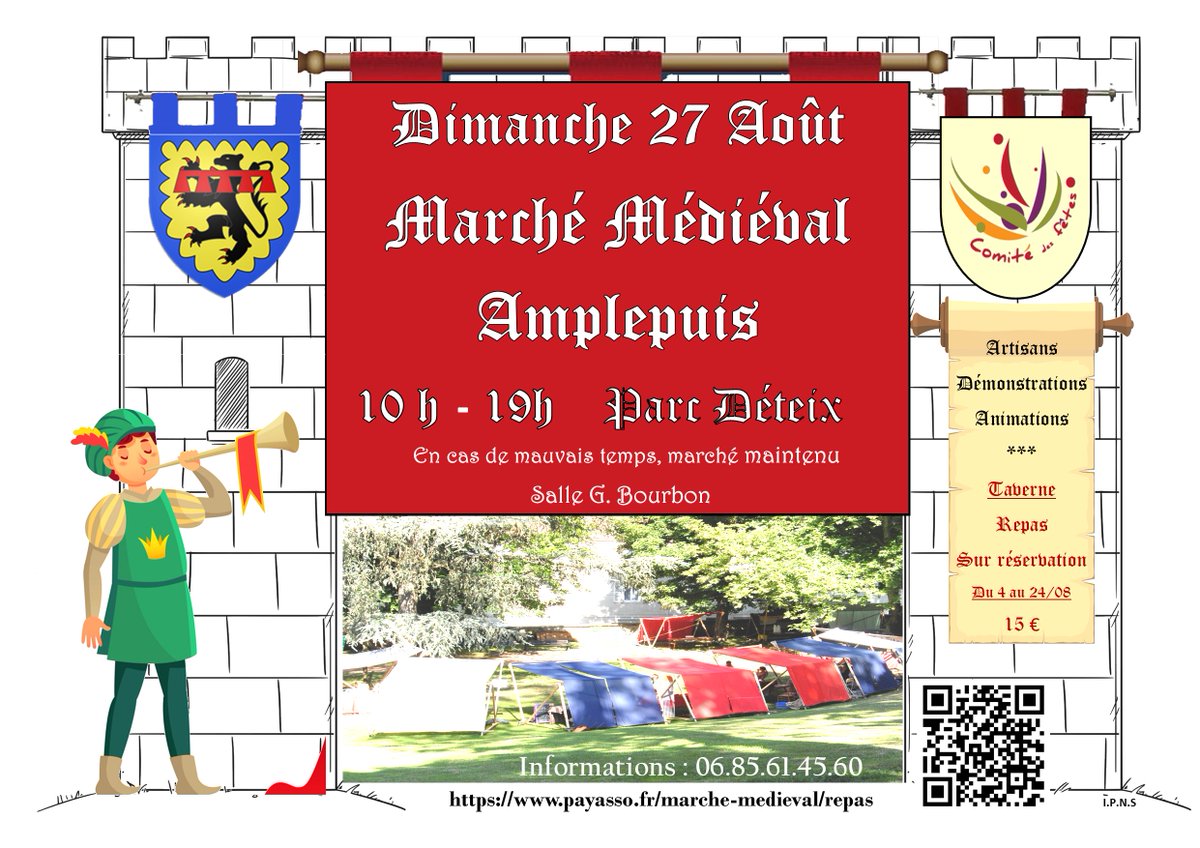 Oyez, Oyez braves gens d’#Amplepuis et d’ailleurs :
 #marché #médiéval du Comité des #Fêtes dimanche 27 août au Parc Deteix. 🏰🧙‍♂️🧝‍♀️🧝‍♂️
De 10h à 19h, visitez les #échoppes des #artisans et #artistes et restaurez-vous à la #taverne #médiévale et #locale :
rvrradio.fr/Oyez-Oyez-brav…