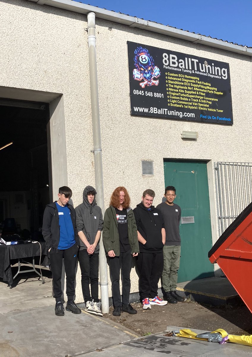 A great first day for some of <a href="/forresacademy1/">Forres Academy</a> seniors as they begin their SCQF Level 4 Automotive Award at 8Ball Tuning in Forres.
Good Luck 🍀 
#determined #partnerships