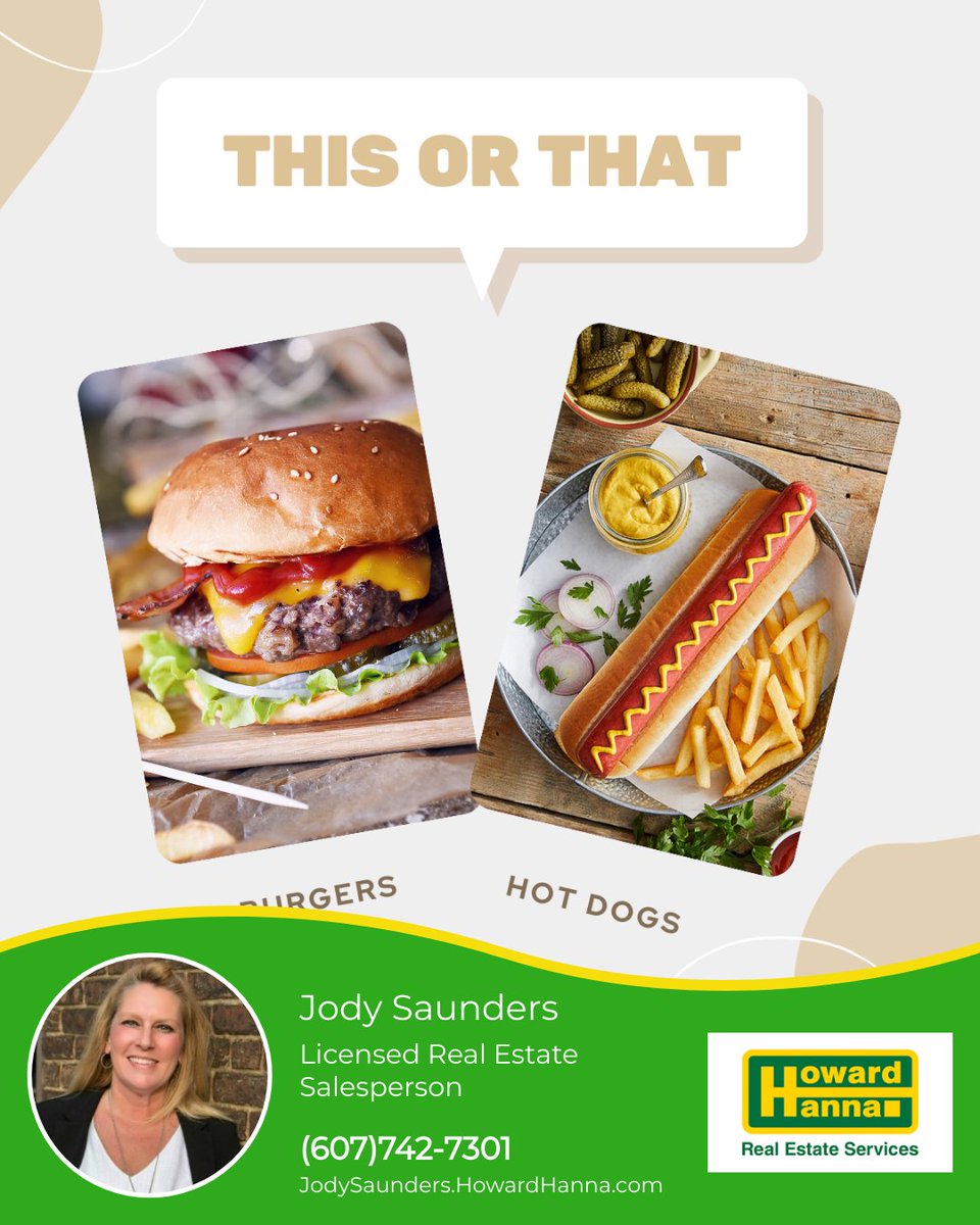 jody__saunders's tweet photo. Grill Wars: Hot Dogs vs. Hamburgers 🌭🍔 Choose your culinary favorite between these classic BBQ staples! It's time to make your grilling preference known!

#summer #grilling #backyard #bbq #hamburgers #hotdogs #SayYesToTheAddress #JodySaundersSells #HowardHanna #GREENGOLDSOLD https://t.co/QBQLQagJW3