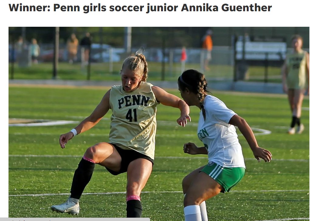 .<a href="/The_Pennant/">Penn Kingsmen Sports</a> sweeps the first <a href="/SBTsports/">South Bend Tribune Sports</a> high school athlete of the week polls, as Annika Guenther from <a href="/PennGirlsSoccer/">Penn Girls Soccer</a> wins our non-football player of the week poll. 
Results can be found here: southbendtribune.com/story/sports/h…