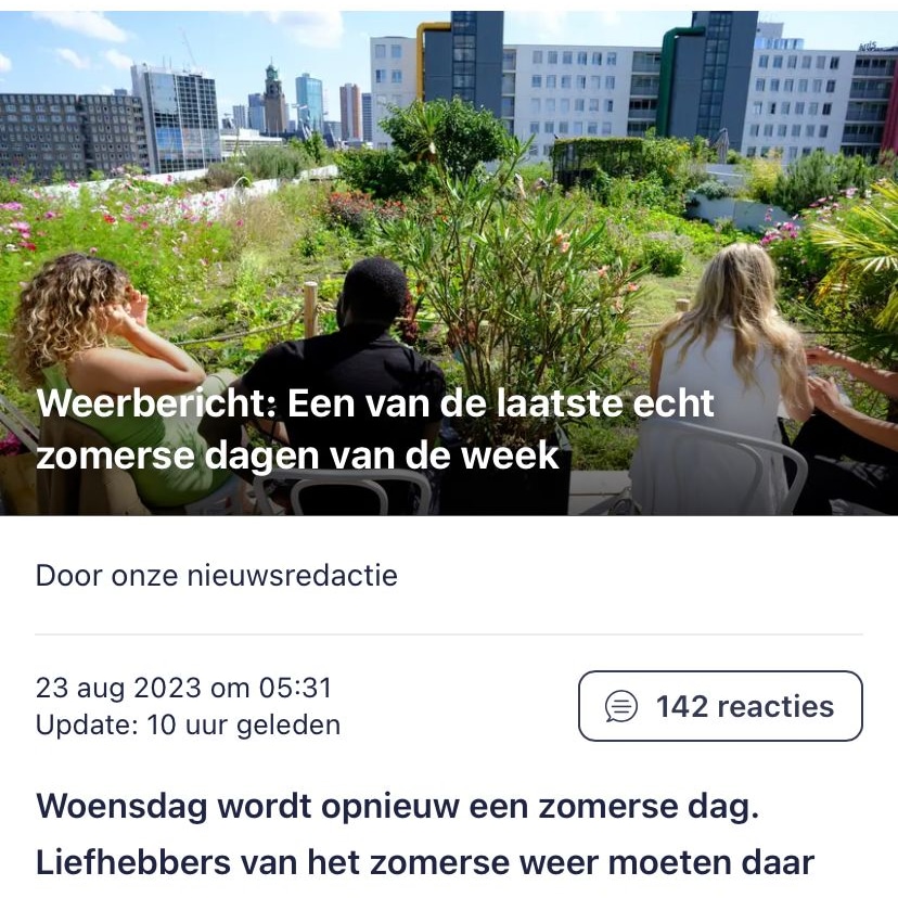 Nu de #DakAkker met foto ook nog op het nationale weerbericht van <a href="/NUnl/">NU.nl</a>. De laatste zomerse dag vandaag 😢? ... Vanaf morgen: regen, regen en regen (dat is dan weer wel goed voor onze plantjes). Is de zomer over ... ???