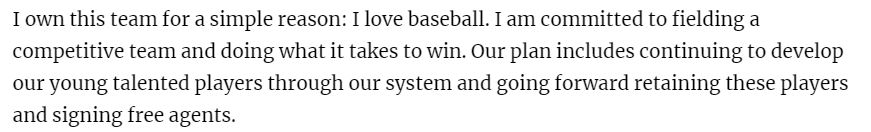 This line from John Fisher's commentary is insulting to A's fans. This dude has been around since 2005 and made exactly ZERO splashy free agent signings.