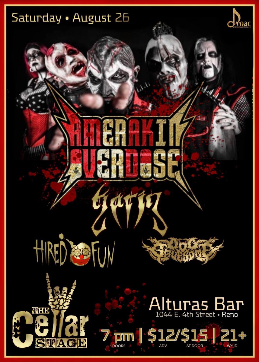 Cody_Perez's tweet photo. #Reno #Nevada this Saturday @amerakin_od will be playing at #TheCellarStage #AlturasBar for the first time ever! Donβt miss it! Come rage with us!! π€π½π€π½ #Metal #NuMetal https://t.co/RVD4HNCVHd