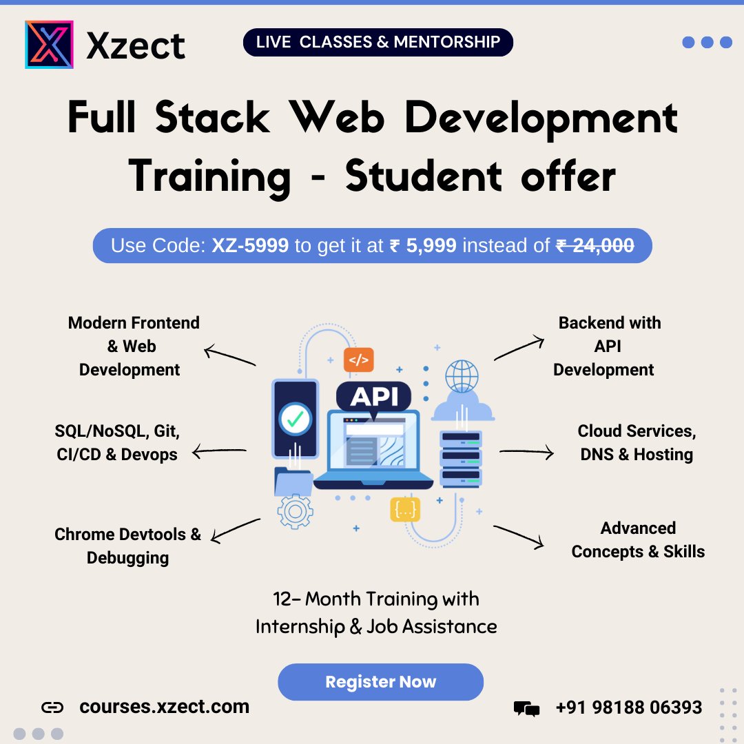 xzect_labs's tweet image. 👉🏻 Course Name: Full Stack Web Development Training (Student Offer)
👉🏻 Course Link: courses.xzect.com/courses/full-s…
#FullStackTraining
#WebDevTraining
#CodingBootcamp
#LearnToCode
#WebDevelopment
#CodingJourney
#WebDevelopmentCourse
#CareerBoost
#HandsOnLearning
#BuildYourFuture