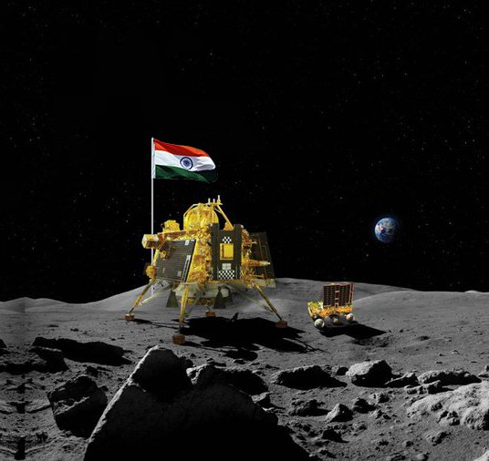 Imkrunal95's tweet photo. Chandrayaan-3 has successfully soft-landed on the moon! Congratulations, India! We are celebrating this landmark moment in Indian history with pride in our hearts.✨ Jai Hind 🇮🇳 

 #ProudIndian #JayHind #celebration https://t.co/B3b7Y8uM4v