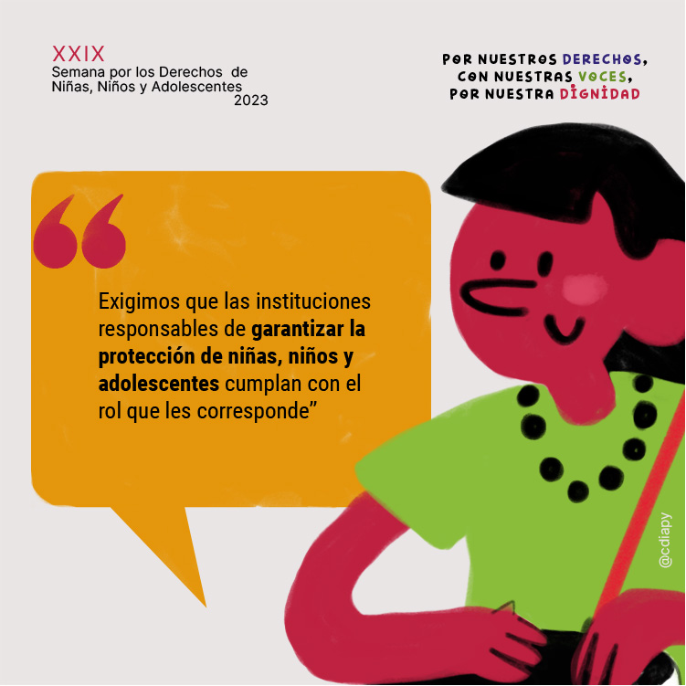 ¡Por nuestros derechos, con nuestras voces, por nuestra dignidad! Exigencias de niñas, niños y adolescentes del Espacio de Diálogo, en el lanzamiento de la Semana por los Derechos, 2023. #ConNuestrasVoces #SemanaNNA2023