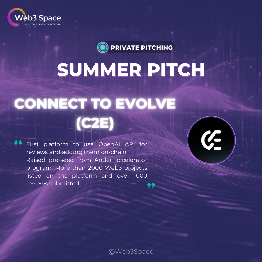 Web3SpaceNW's tweet photo. 🔥 [Web3 Space - Summer Pitch] Project Announcement
📍 Web3 Space - Summer Pitch is a private online pitching event organized by Web3 Space, with the aim of connecting promising Web3 and blockchain projects with investment organizations looking for fertile ground.
📍 The event will take place on August 26, 2023, in an online format on Discord. The lineup is expected to be core projects emerging from Web3 Space's Acceleration Batch 1 program and winners of competitions organized by layer 1/layer 2 blockchains across Vietnam and APAC.
Here are some of the outstanding projects that will be pitching at the event:
1. @get_nimbus 
2. @hyperstationFND 
3. @TheAlchemist_AI  Alchemist
4. @EladreaGame 
5. @LeapFi_IO 
6. @DAOstructXYZ 
7. @c2e_to 
8. @worldatmeta 
Web3 Space - Summer Pitch promises to be a great opportunity for promising Web3 and blockchain projects to reach out to potential investors, while helping investors find investment projects with high growth potential.
👉 Register form for investors at: https://t.co/ueb8q5pltt
👉 Register form for project at: https://t.co/4XkKUj0zUN
__________________________________
Join our community:
➤ Website: https://t.co/JWqGSG4YVW
➤ Fanpage: https://t.co/oRilSo7WOh
➤ Discord: https://t.co/gBGh8xdgOj
➤ Linkedin: https://t.co/XI2H5utRC7
➤ Twitter: https://t.co/nU88eW4vE8
➤ Youtube: https://t.co/YMIHordH7p
➤ Telegram: https://t.co/KSc7zCnnnt
#web3space #summerpitch #project #investor #vc #builder #pitching #event