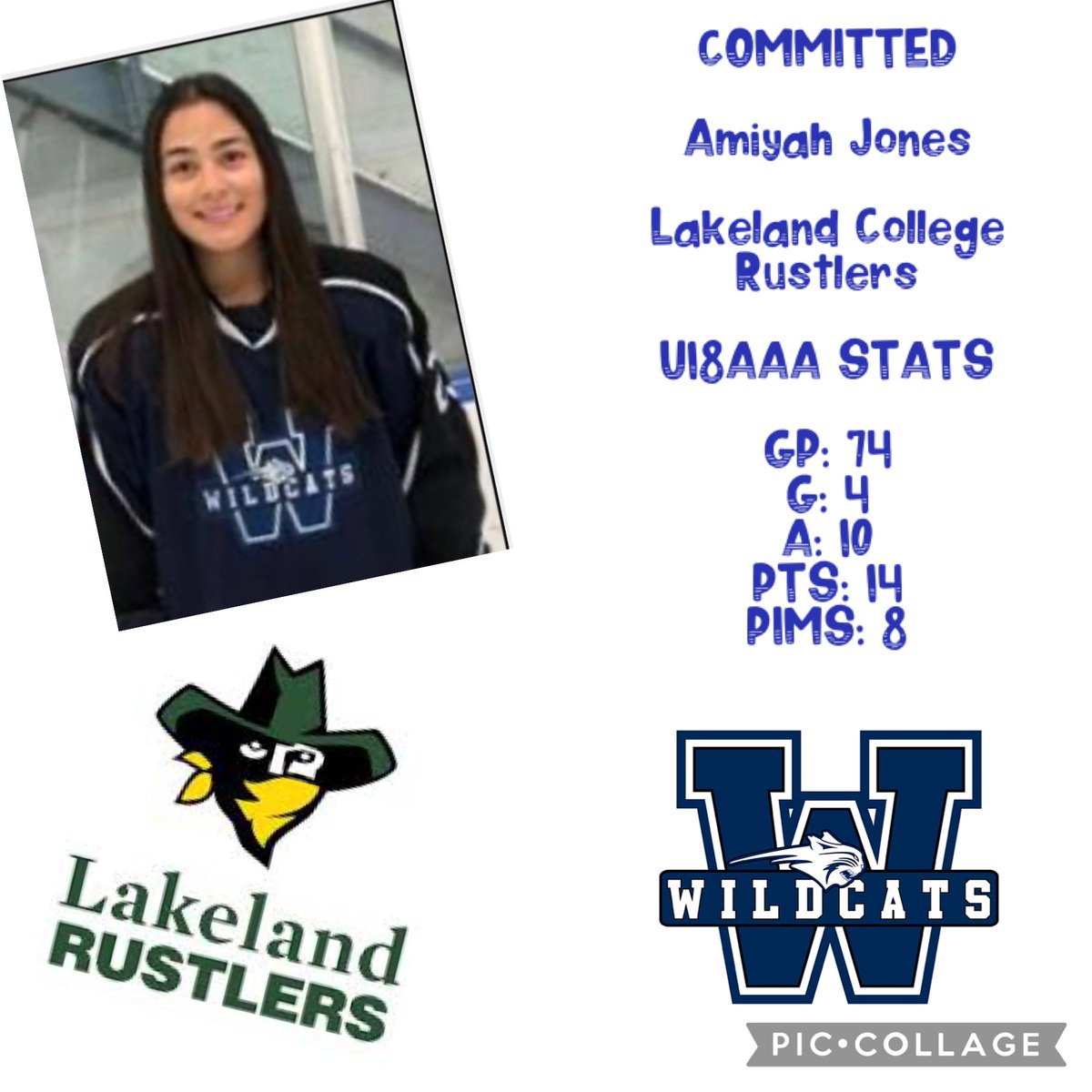 ⁦<a href="/InnovationCU/">Innovation Federal Credit Union</a>⁩ Wildcats are pleased to announce that defenseman, Amiyah Jones, has committed to attend school and play hockey at Lakeland College in 2024-2025.  Jones, from Dinsmore, SK will be entering her third and final season with the Wildcats.