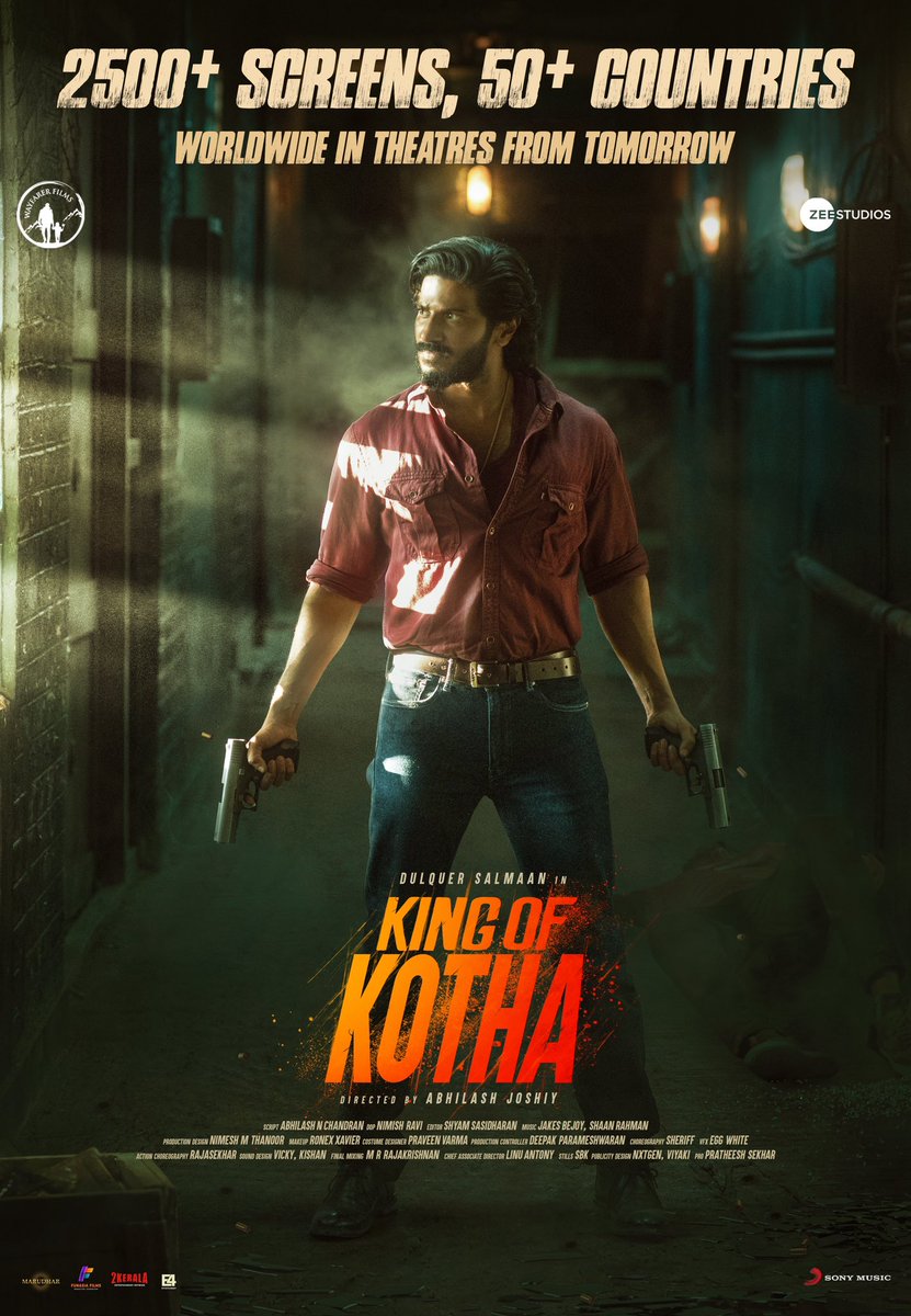 #KingOfKotha releasing worldwide tomorrow — linktr.ee/kingofkotha

@AishuL_ @actorshabeer @Prasanna_actor #AbhilashJoshiy @NimishRavi @JxBe @shaanrahman @ActorGokul @ActorSarann @TheVinothCj @zeestudiossouth @DQsWayfarerFilm @SonyMusicSouth @sonymusicindia