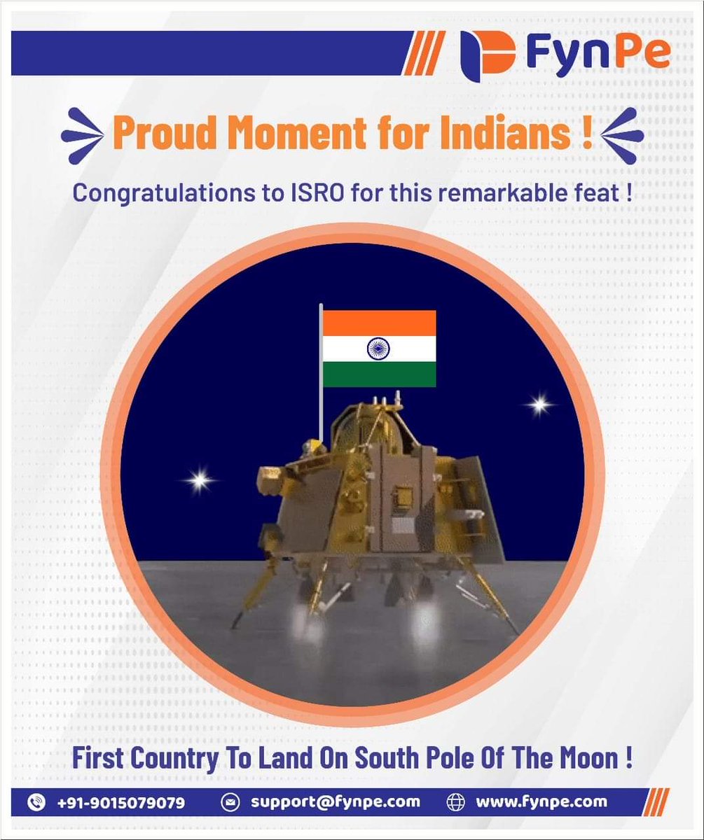 Hearty Congratulations to all Indians from Team FynPe ! 🇮🇳
#ISROmissions #Chandrayaan3 #MoonExploration #SpaceResearch #ISROInnovates #LunarMysteries #SpaceAdventures #Chandrayaan3Journey #MoonScientifically #ISROAdvancements