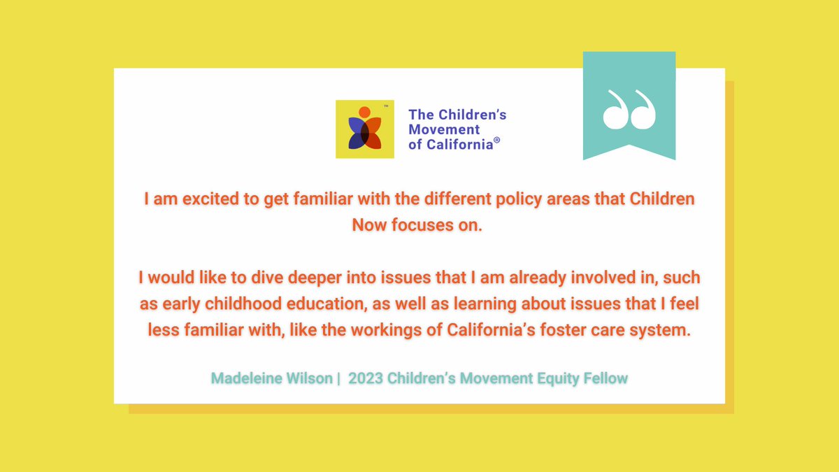 ChildrenNow's tweet image. 🌟 This summer eight student leaders joined the TCM team for eight weeks.

🌟 Get to know Madeleine &amp;amp; the other 2023 Children's Movement Equity Fellows here ➡ childrennow.org/blog/children-…

🌟 Want to learn more? Reach out at tcm@childrennow.org!

#ProKidCA #TheChildrensMovement