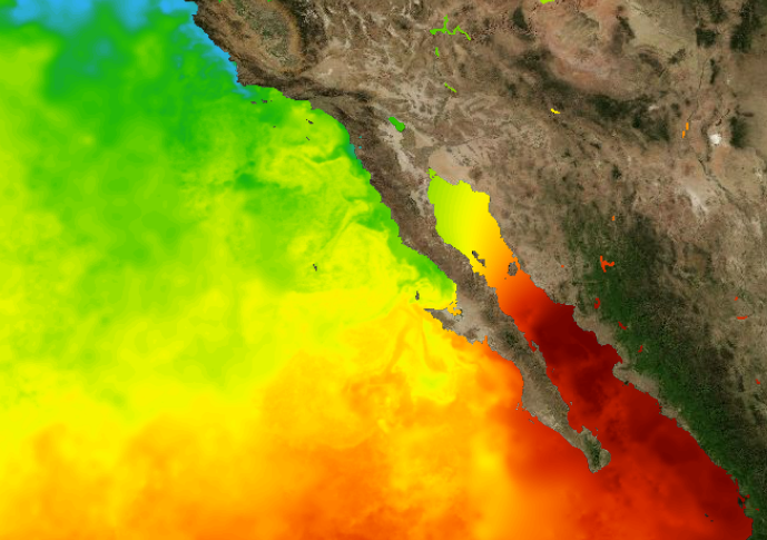 NWSSanDiego's tweet photo. NASA Earth imaging shows significant cooling over the northern Gulf of California after the passage of Hilary. At least in the short term, this could mitigate the humid Gulf Surges we tend to see this time of year into the lower desert areas. #Cawx https://t.co/fByJrugNTJ
