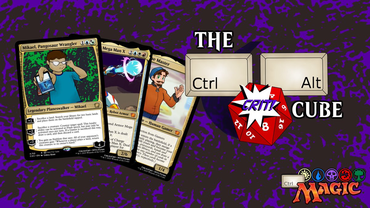CtrlAltCrit's tweet photo. Custom #MagicTheGathering cards of our CtrlAltCrit members?! #21XX, #StargateSG1 RPG, and #Pokemon Stars characters too?! 

Check out our Crit Cube stream, featuring custom, classic, and modern #MTG cards! Don't miss it on Twitch and YouTube tonight at 8 PM CST! https://t.co/gmO8mPkVLy