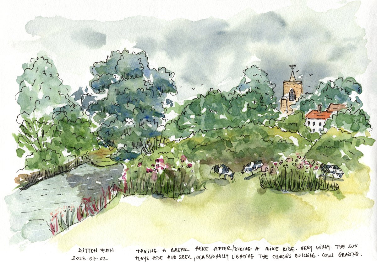tunde_art's tweet photo. Sketching on location at River Cam with St Mary's Church in the background. 🐄🐄
More sketches like this on my website 👉https://t.co/dPTzK10Nmk
#sketchingonlocation #cambridge #dittonfen #fenditton #rivercam #cambridgeuk #sketchbook #tundeart #sketch https://t.co/Yu3hDHBPzI