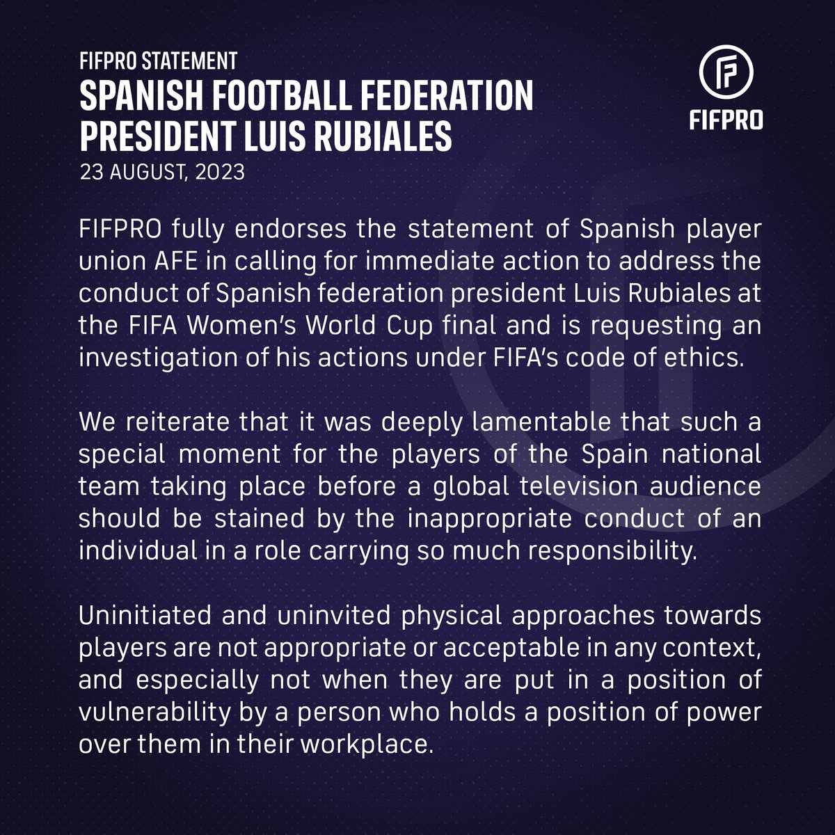 #FIFPRO statement on Spanish football federation president Luis Rubiales: