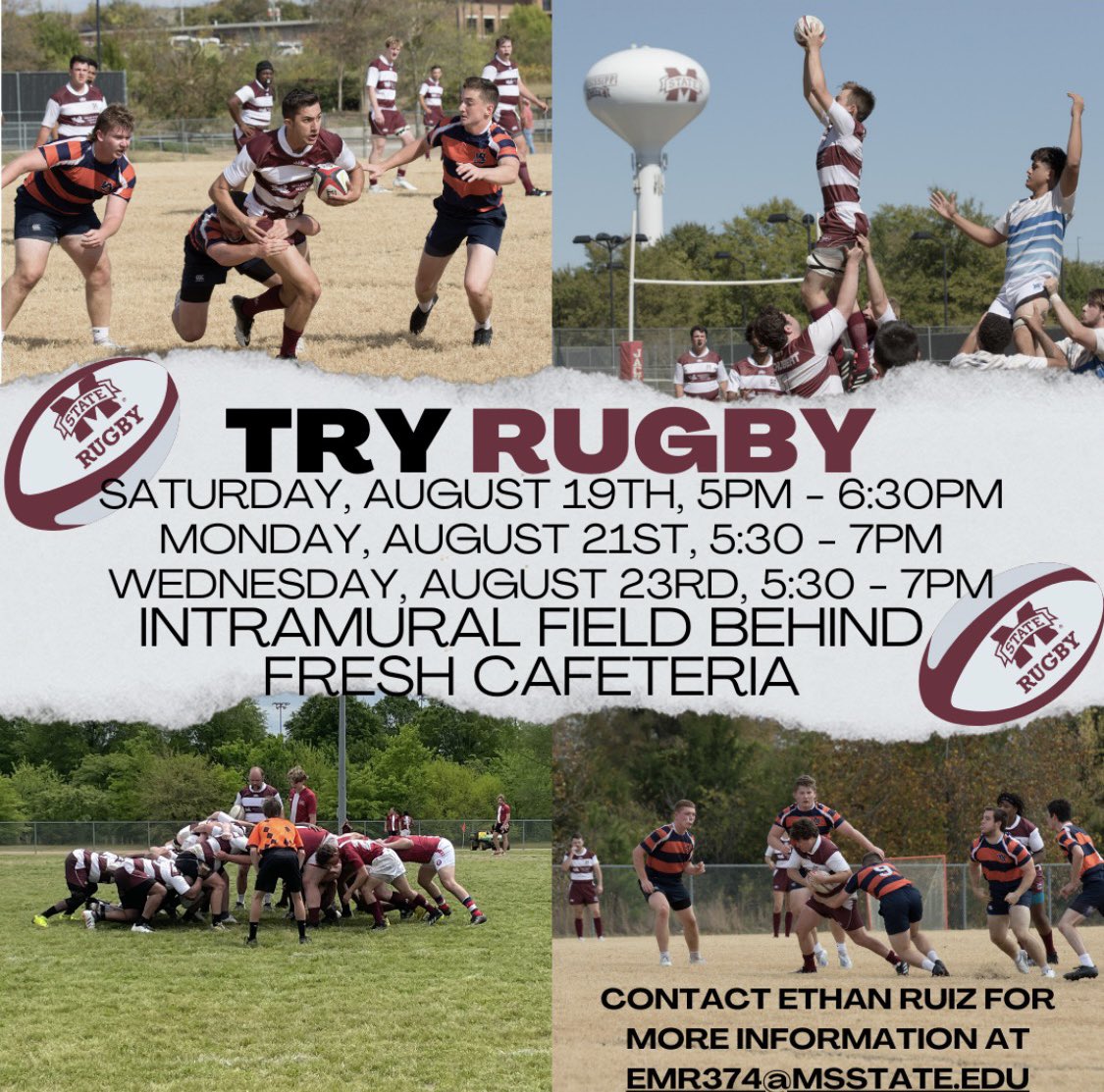 HailStateRugby's tweet photo. Try Rugby today @msstate!  5:30pm PM Fresh Fields!  Great turn out at our last two events!  #hailstate #rugby #collegerugby https://t.co/FOEiYUmPBn