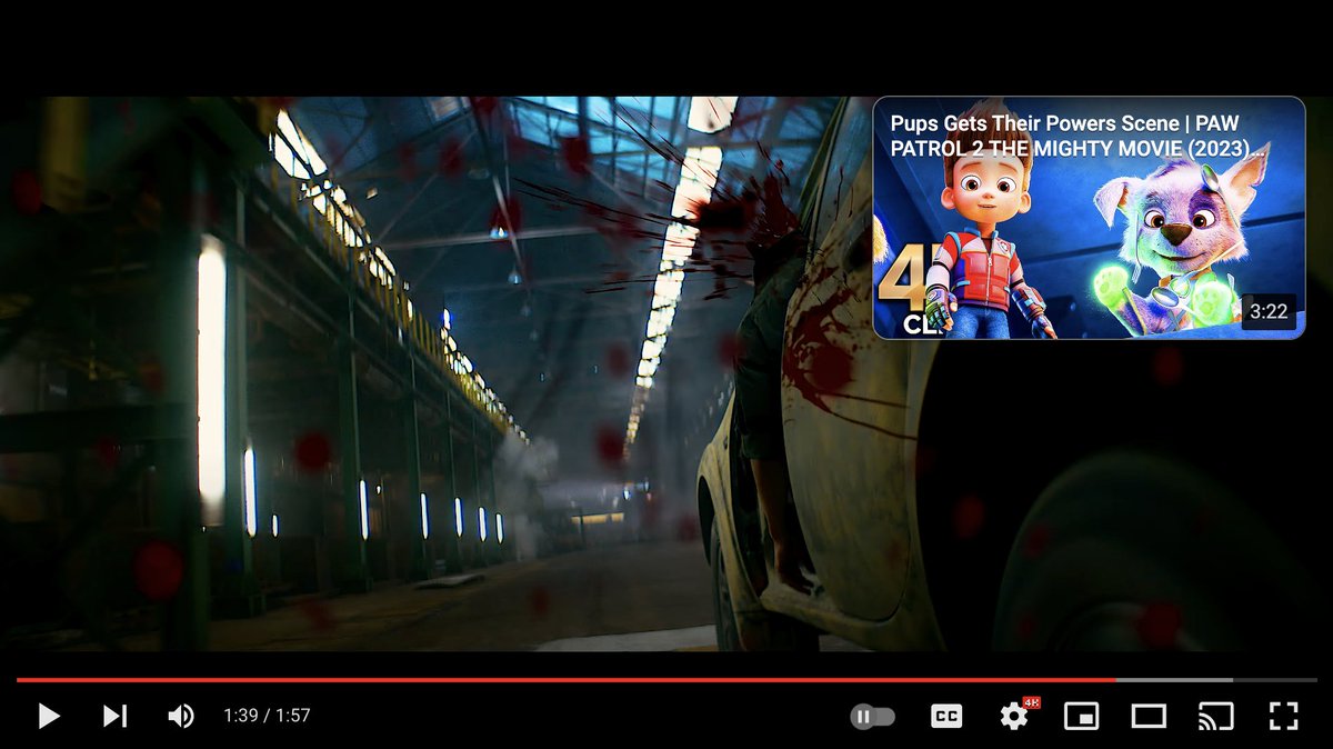 WutaManWutaMan's tweet photo. The scene showcasing a decapitation with the YouTube channel's recommended video of Paw Patrol popping up is the most entertaining thing about the Expendables 4 trailer. https://t.co/jhx5mc0K5R