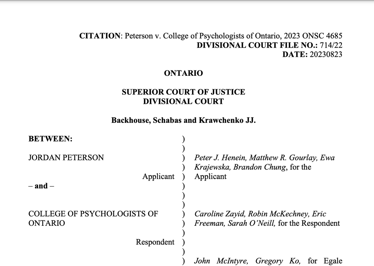 tauriqmoosa's tweet photo. 3 judges ruled against Jordan Peterson after he challenged a decision by the Ontario College of Psychologists ordering him to attend professionalism training, due to his public statements that could be regarded as "disgraceful" &amp; posed "moderate risks of harm to the public". https://t.co/gJtTX1v4VN