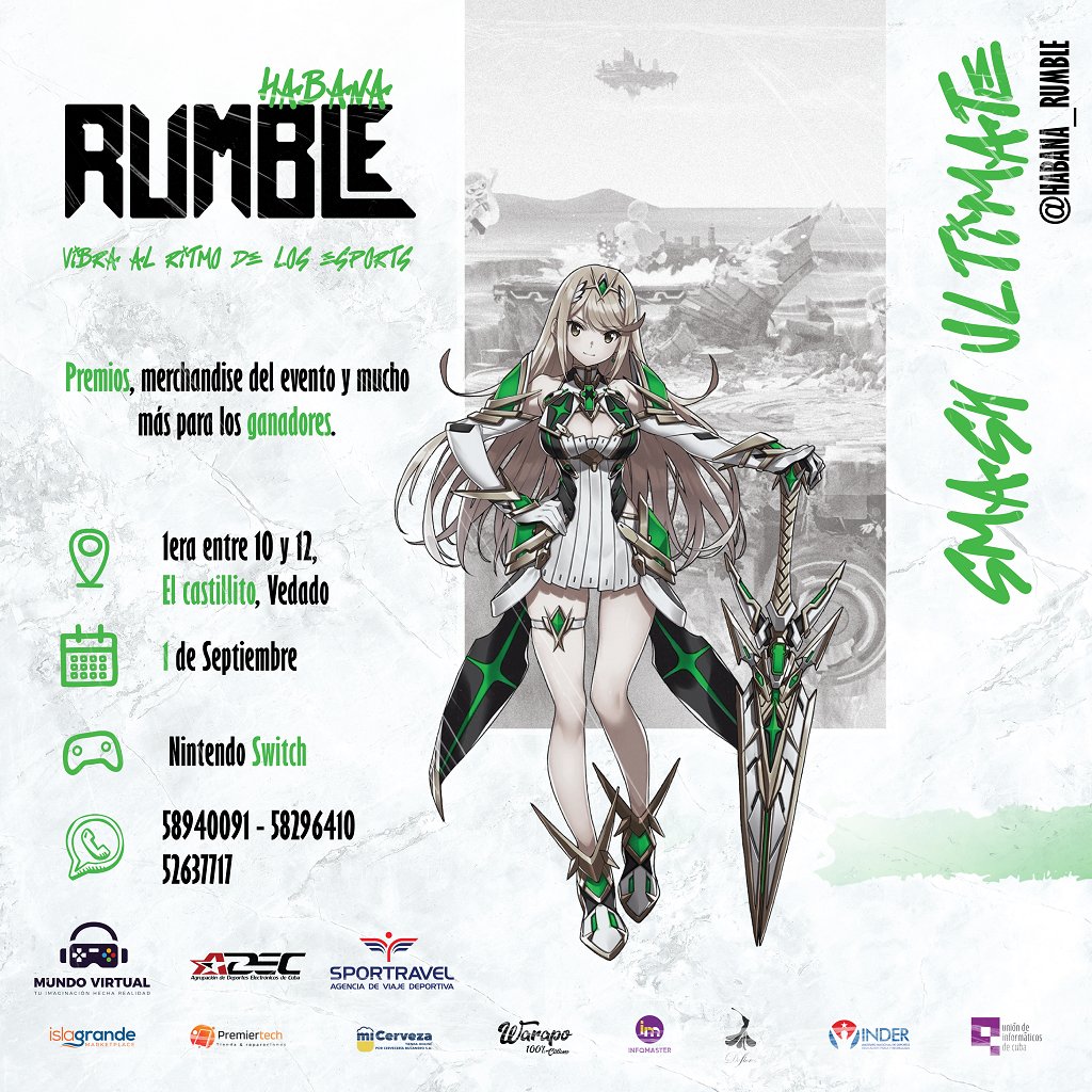 adec_eSports's tweet photo. 🎮🏆 ¡Atención a todos los jugadores de Smash Bros Ultimate! 🎮🏆 
Nos complace anunciar que "Habana Rumble" también tendrá un espacio para la comunidad @SmashCuba🇨🇺. 🕹️🥊 Demuestra tus habilidades, compite contra los mejores jugadores y lucha por la victoria🏆💪 https://t.co/5x19PW04up